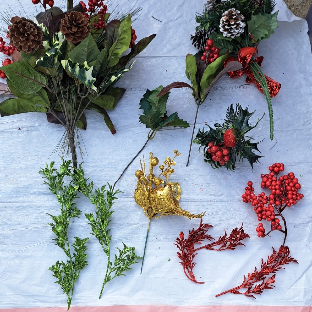 Festive Holiday Floral Picks - Red, Green & Gold